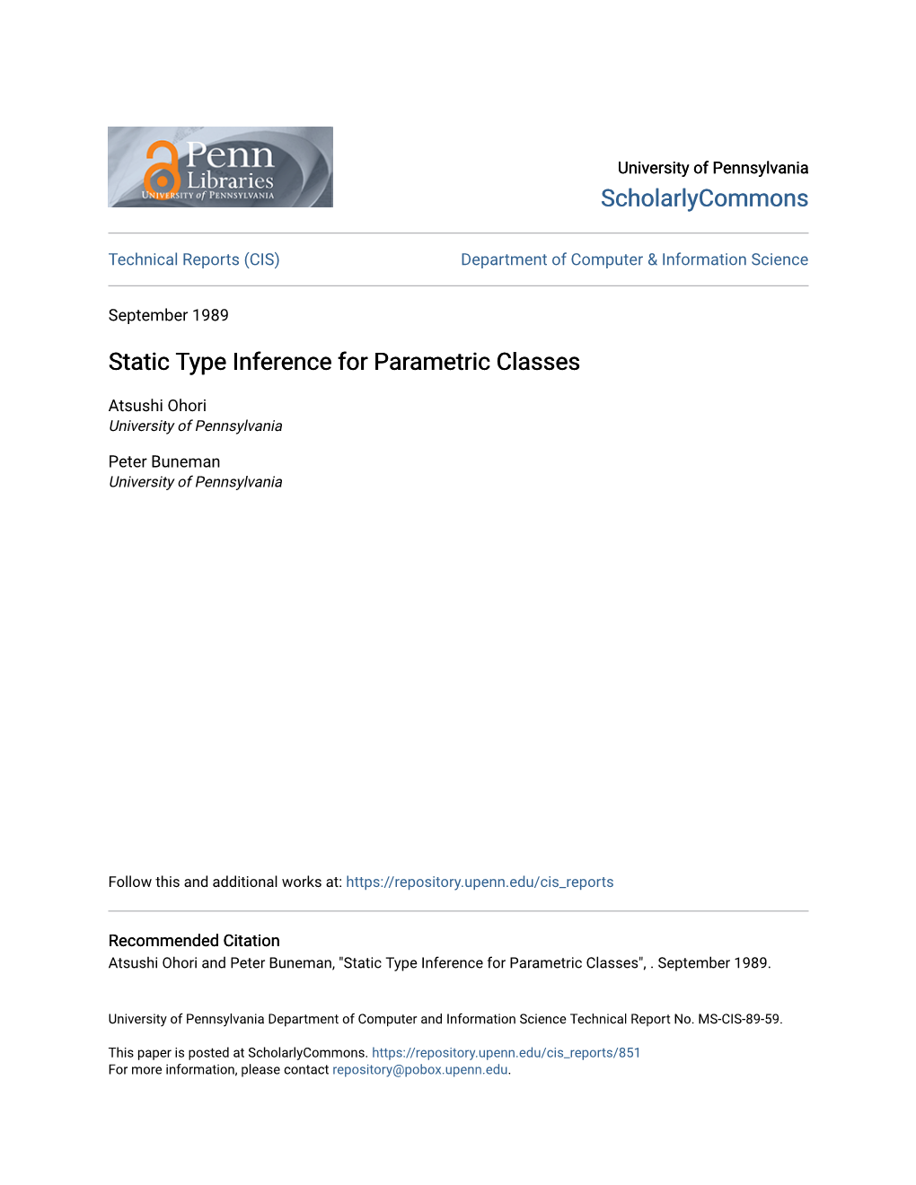 Static Type Inference for Parametric Classes