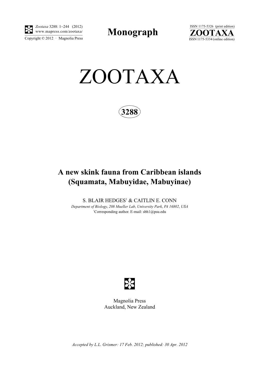 A New Skink Fauna from Caribbean Islands (Squamata, Mabuyidae, Mabuyinae)