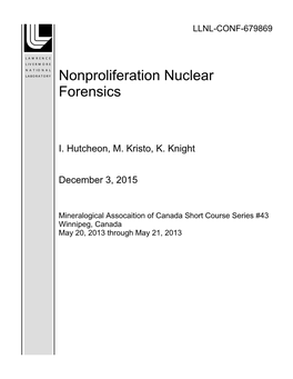 Nonproliferation Nuclear Forensics