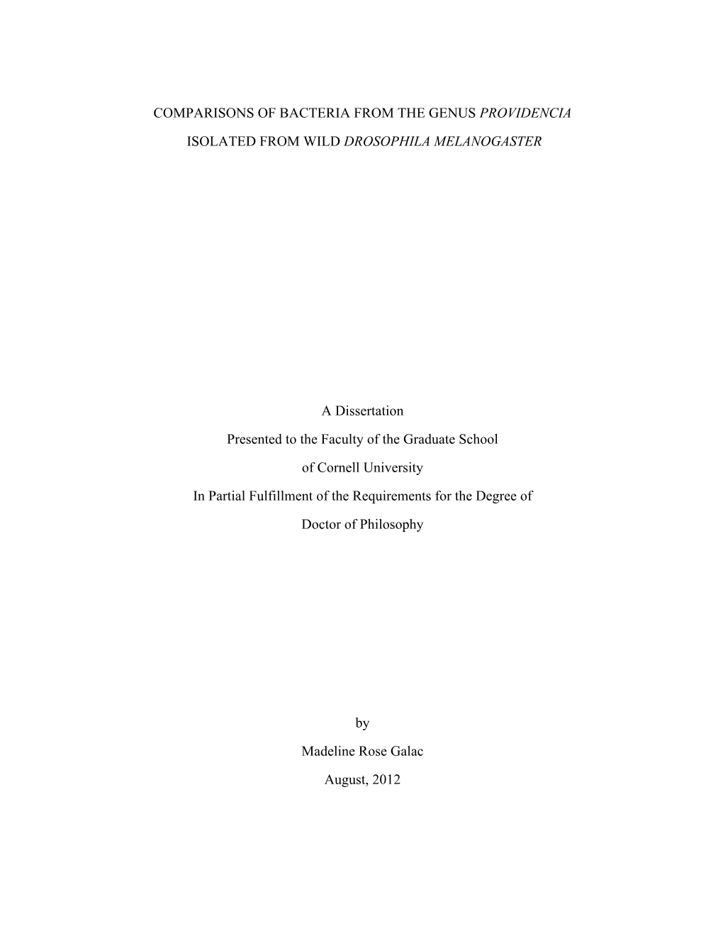 Comparisons of Bacteria from the Genus Providencia Isolated from Wild Drosophila Melanogaster