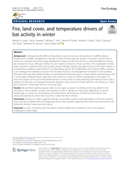 Fire, Land Cover, and Temperature Drivers of Bat Activity in Winter Marcelo H