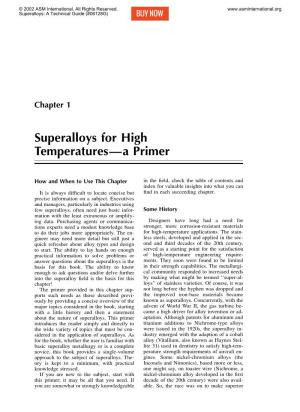 Superalloys for High Temperatures—A Primer