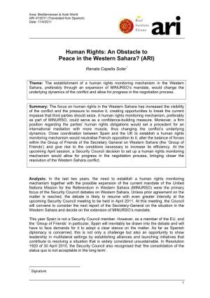 Human Rights: an Obstacle to Peace in the Western Sahara? (ARI)