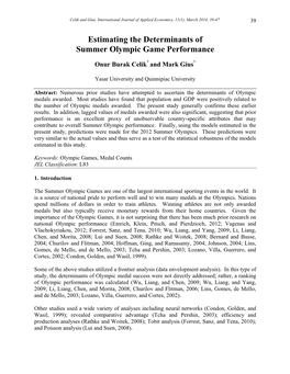 Estimating the Determinants of Summer Olympic Game Performance, Pp. 39-47