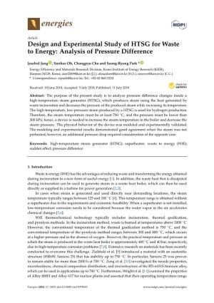 Design and Experimental Study of HTSG for Waste to Energy: Analysis of Pressure Difference