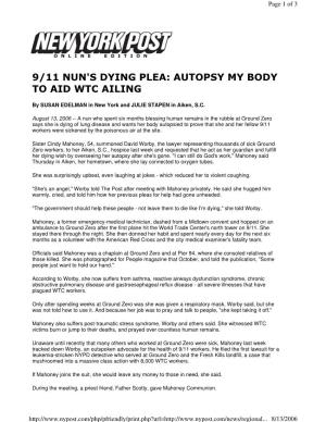 9/11 Nun's Dying Plea: Autopsy My Body to Aid Wtc Ailing