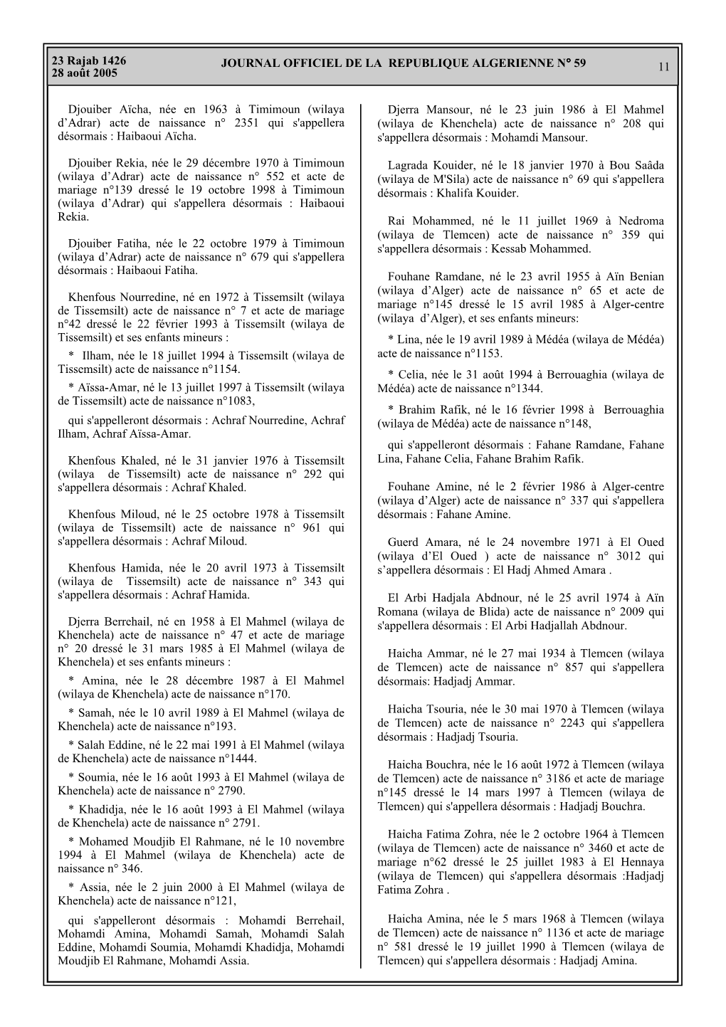 JOURNAL OFFICIEL DE LA REPUBLIQUE ALGERIENNE N° 59 28 Août 2005 11