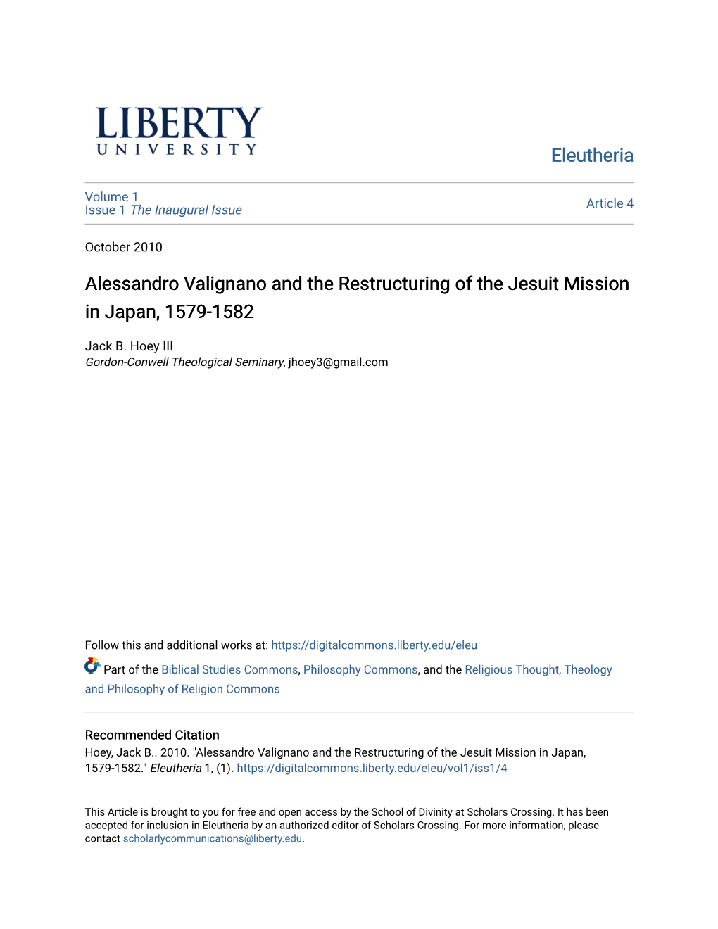 Alessandro Valignano and the Restructuring of the Jesuit Mission in Japan, 1579-1582