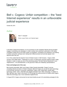 Bell V. Cogeco: Unfair Competition – the “Best Internet Experience” Results in an Unfavorable Judicial Experience