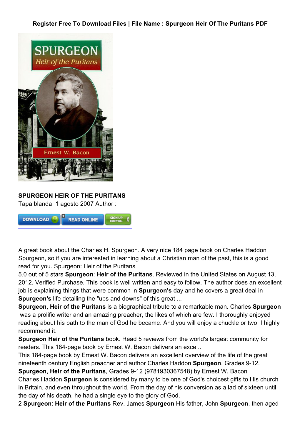 ? Descargar Gratis Spurgeon Heir of the Puritans