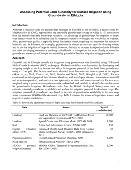 Assessing Potential Land Suitability for Surface Irrigation Using Groundwater in Ethiopia