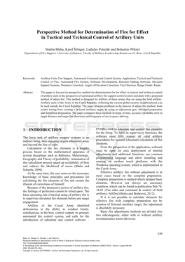 Perspective Method for Determination of Fire for Effect in Tactical and Technical Control of Artillery Units