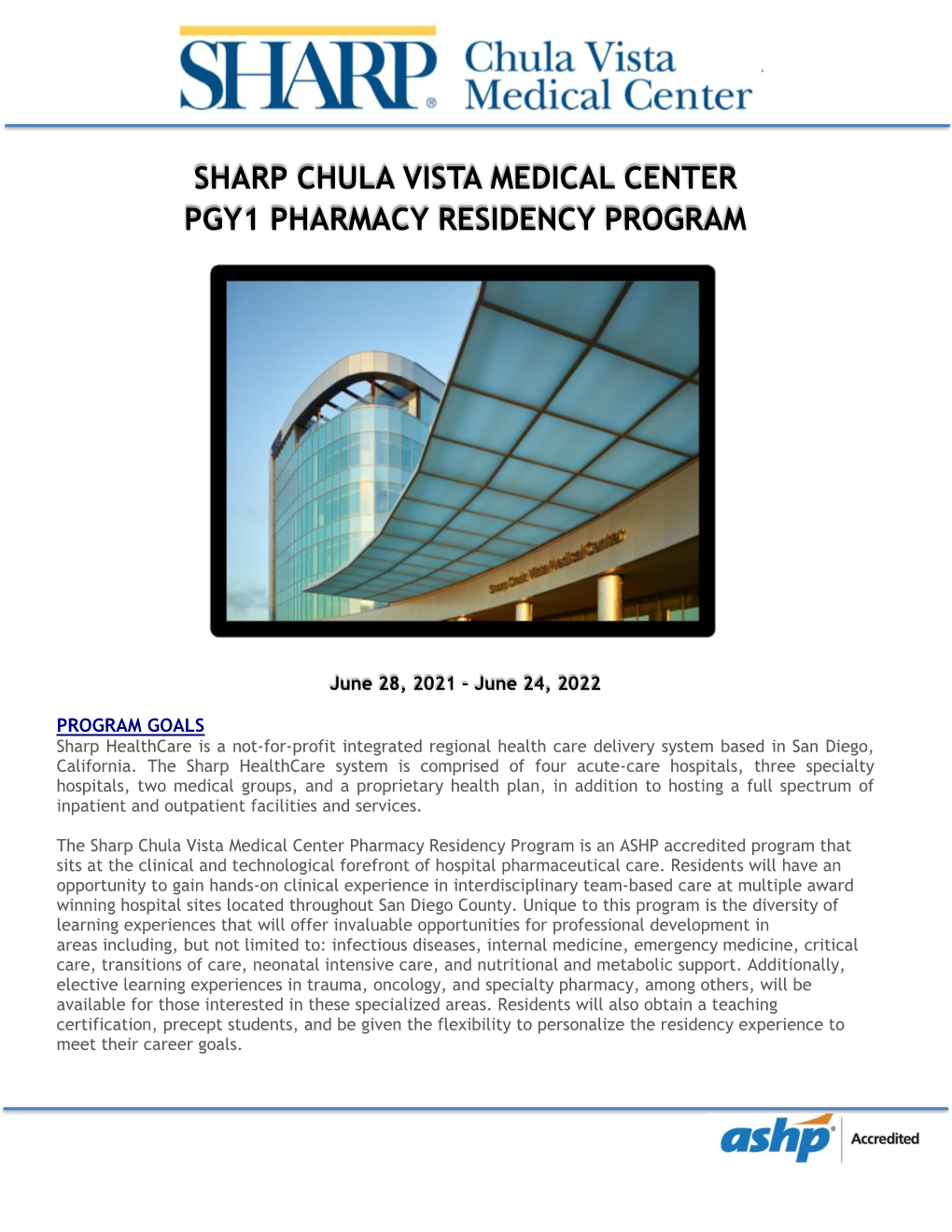 Sharp Chula Vista Medical Center Pgy1 Pharmacy Residency Program