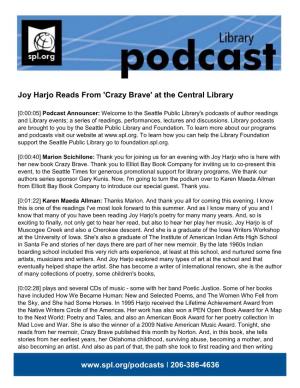Joy Harjo Reads from 'Crazy Brave' at the Central Library