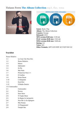 Tiziano Ferro the Album Collection Mp3, Flac, Wma