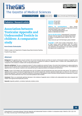 Association Between Testicular Appendix and Undescended Testicle in Children: a Comparative Study