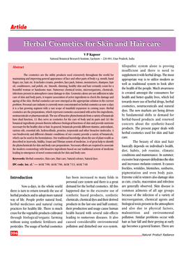 Herbal Cosmetics for Skin and Hair Care