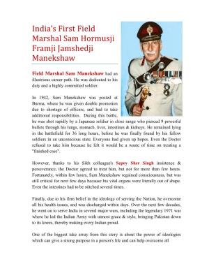 India's First Field Marshal Sam Hormusji Framji Jamshedji