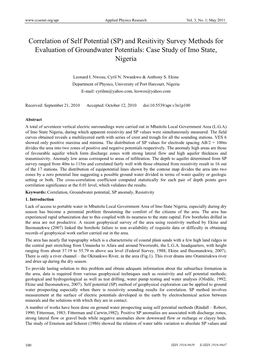 And Resitivity Survey Methods for Evaluation of Groundwater Potentials: Case Study of Imo State, Nigeria