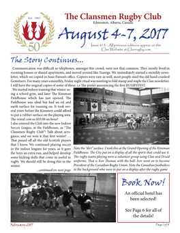 August 4-7, 2017 Issue #13 - All Previous Editions Appear on the Clan Website at Clanrugby.Com the Story Continues