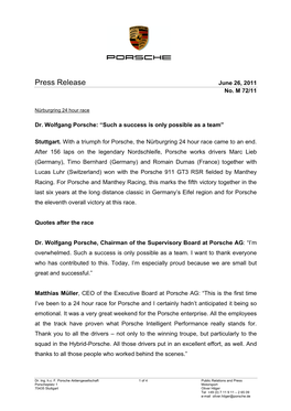 Press Release June 26, 2011 No