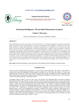 Emotional Intelligence: the Invisible Phenomenon in Sports