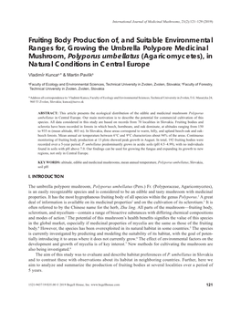 Fruiting Body Production Of, and Suitable Environmental Ranges For