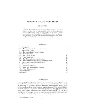 SERRE DUALITY and APPLICATIONS Contents 1