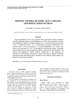 Meiotic Studies of Some Avena Species and Populations in Iran
