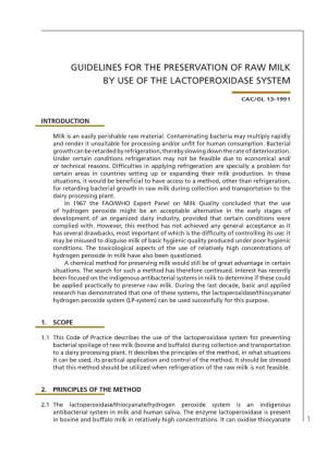 Guidelines for the Preservation of Raw Milk by Use of the Lactoperoxidase System