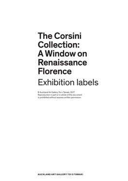 The Corsini Collection: a Window on Renaissance Florence Exhibition Labels