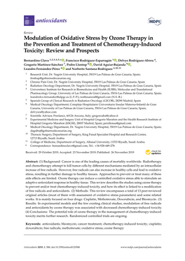 Modulation of Oxidative Stress by Ozone Therapy in the Prevention and Treatment of Chemotherapy-Induced Toxicity: Review and Prospects