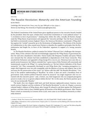 The Royalist Revolution: Monarchy and the American Founding by Eric Nelson