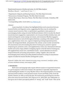 Shared Neural Resources of Rhythm and Syntax: an ALE Meta-Analysis Matthew Heard A, B and Yune S