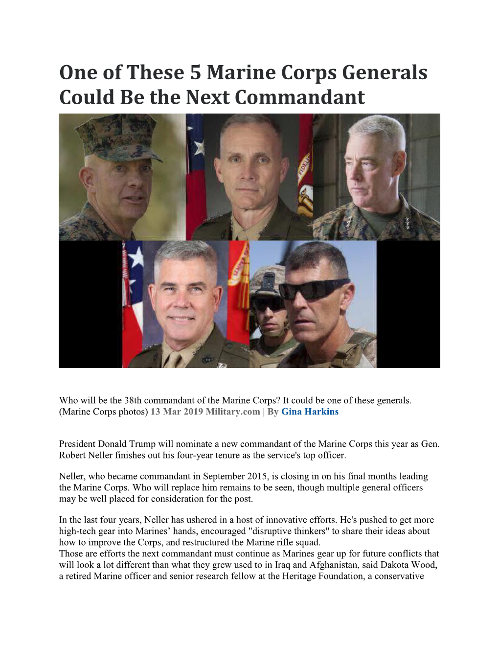 One of These 5 Marine Corps Generals Could Be the Next Commandant