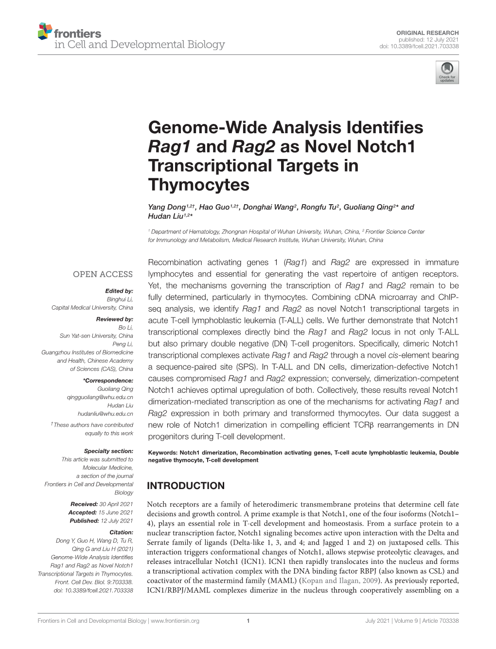 Genome-Wide Analysis Identifies Rag1 and Rag2 As Novel Notch1