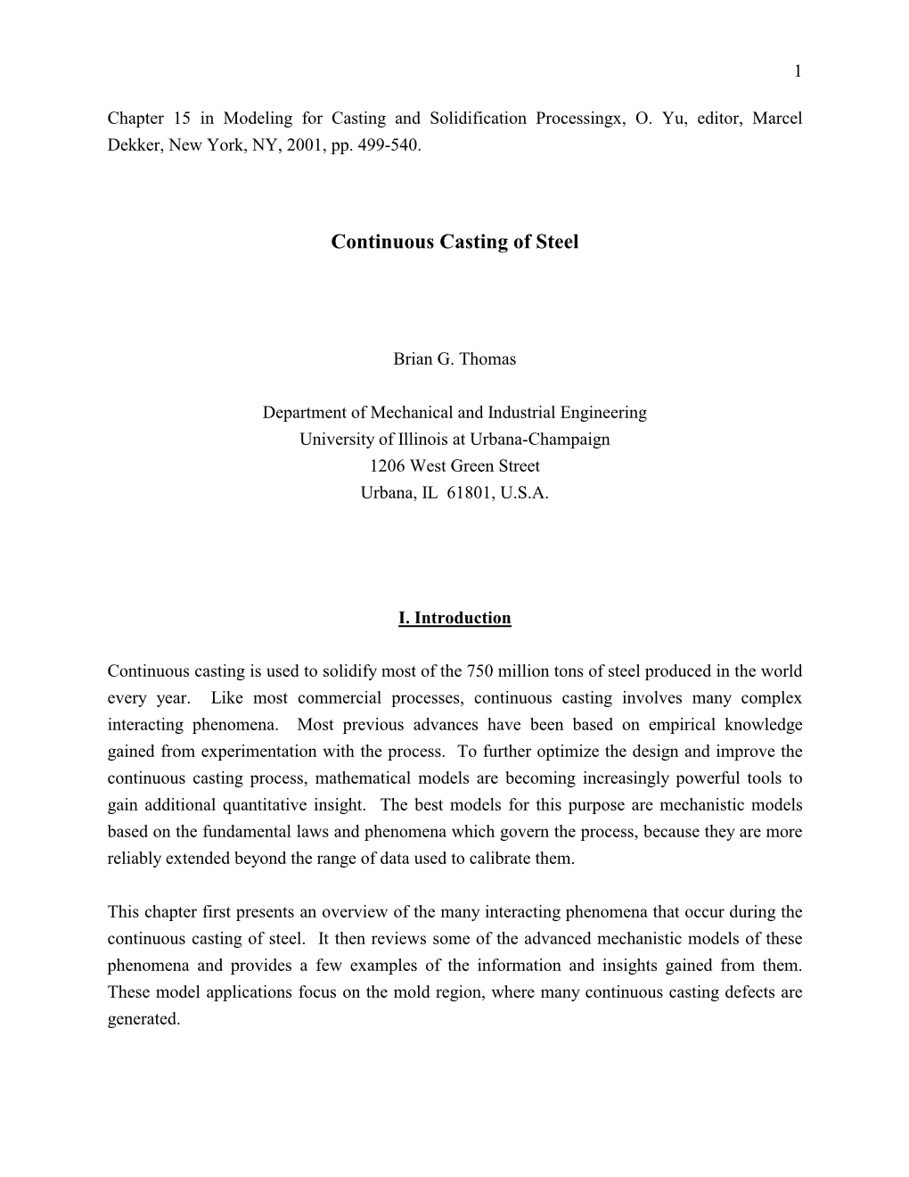 Continuous Casting of Steel