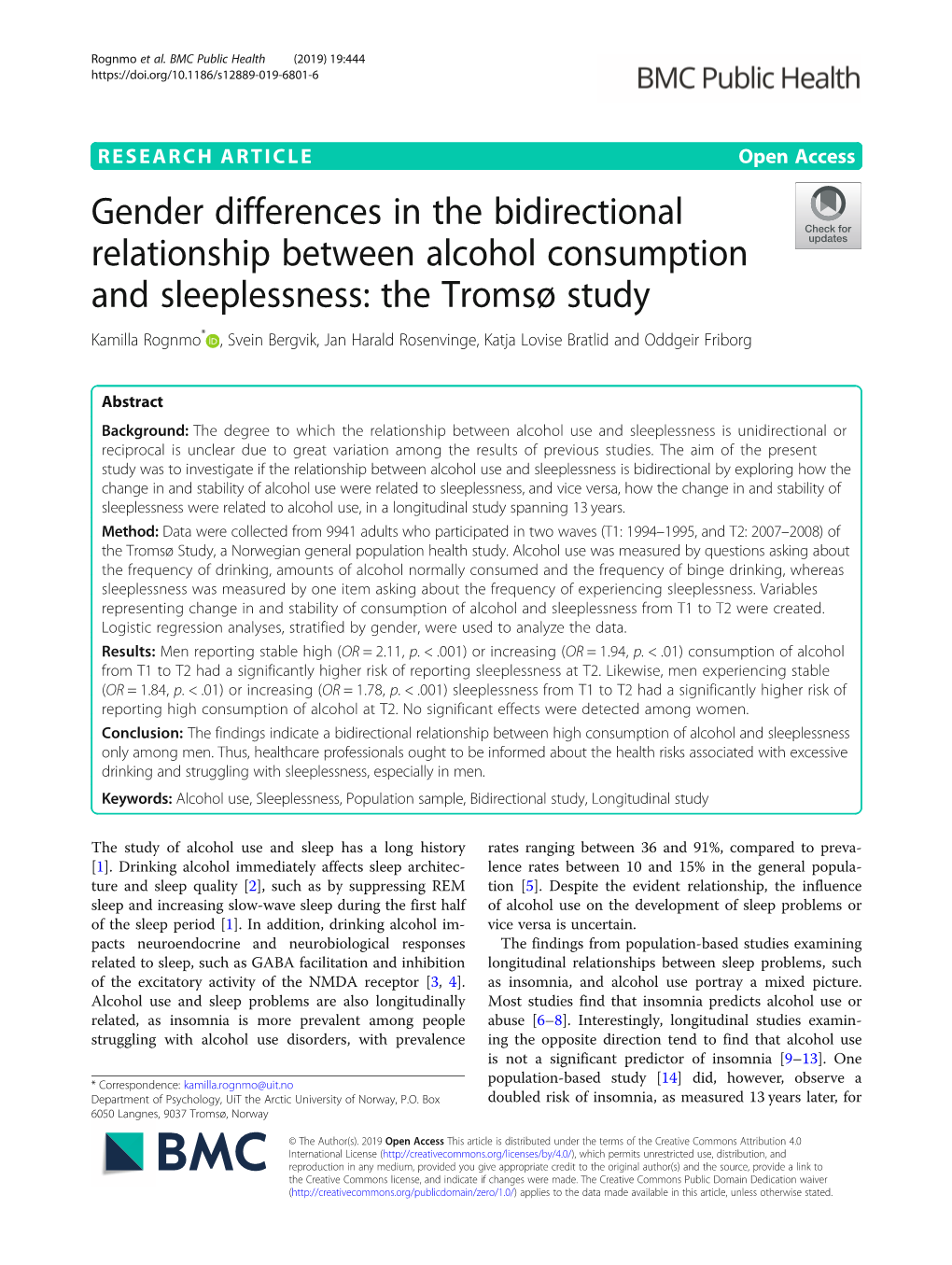 Gender Differences in the Bidirectional Relationship Between Alcohol Consumption and Sleeplessness