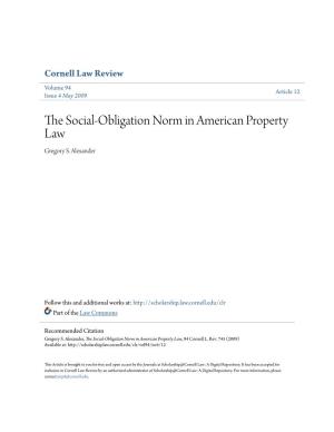 The Social-Obligation Norm in American Property Law, 94 Cornell L