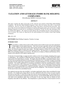 TAXATION and LEVERAGE INSIDE BANK HOLDING COMPANIES Silvia Bressan, MODUL University Vienna