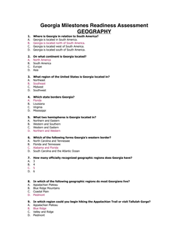 Georgia Milestones Readiness Assessment GEOGRAPHY 1