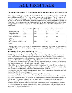 Compression Ring Gaps for High Performance Engines