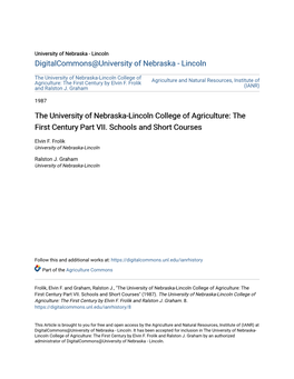 The University of Nebraska-Lincoln College of Agriculture: the First Century by Elvin F