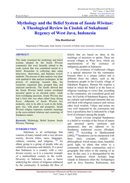 Mythology and the Belief System of Sunda Wiwitan: a Theological Review in Cisolok of Sukabumi Regency of West Java, Indonesia