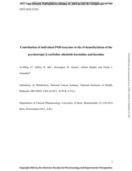 Contribution of Individual P450 Isozymes to the O-Demethylation of The