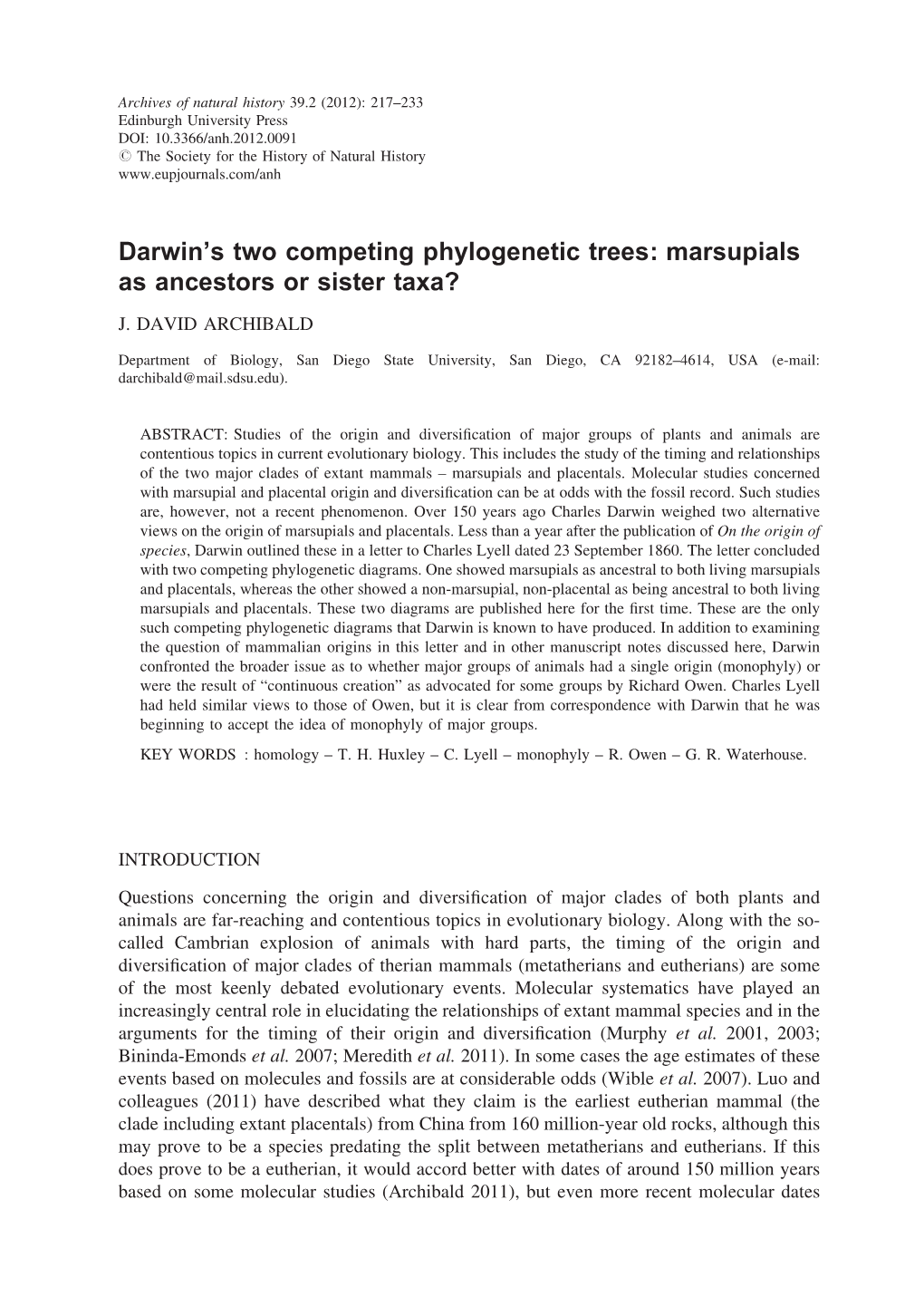 Marsupials As Ancestors Or Sister Taxa?