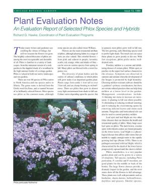 An Evaluation Report of Selected Phlox Species and Hybrids Richard G