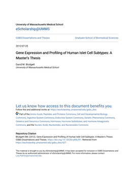 Gene Expression and Profiling of Human Islet Cell Subtypes: a Master’S Thesis