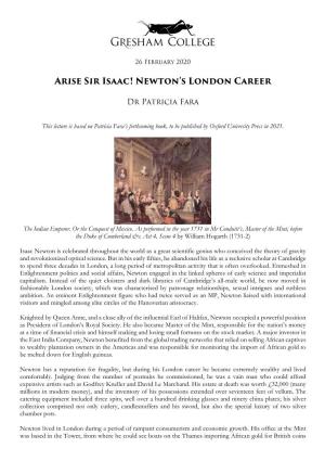 Arise Sir Isaac! Newton's London Career