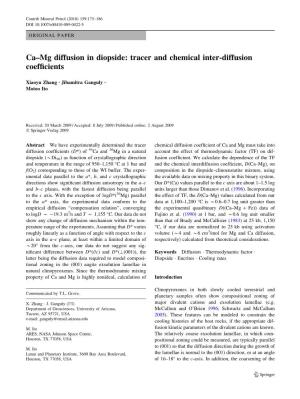 Ca–Mg Diffusion in Diopside: Tracer and Chemical Inter-Diffusion Coefﬁcients